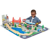 Set trenulet din lemn Blue City Train - Circuit Feroviar si Auto 